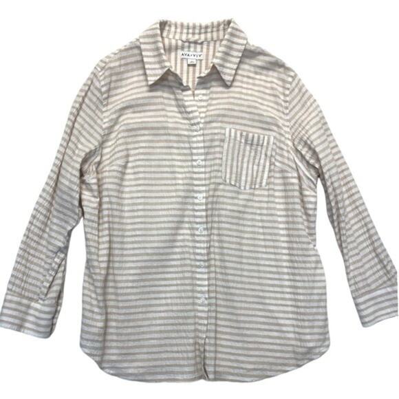 Ava & Viv Striped Button Down Shirt Plus Size 2X - Picture 1 of 7